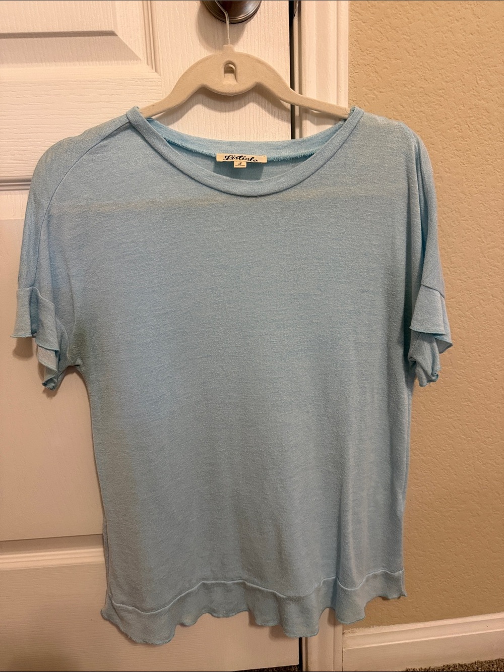 Light Blue Women's Short Sleeve Ruffle Tee